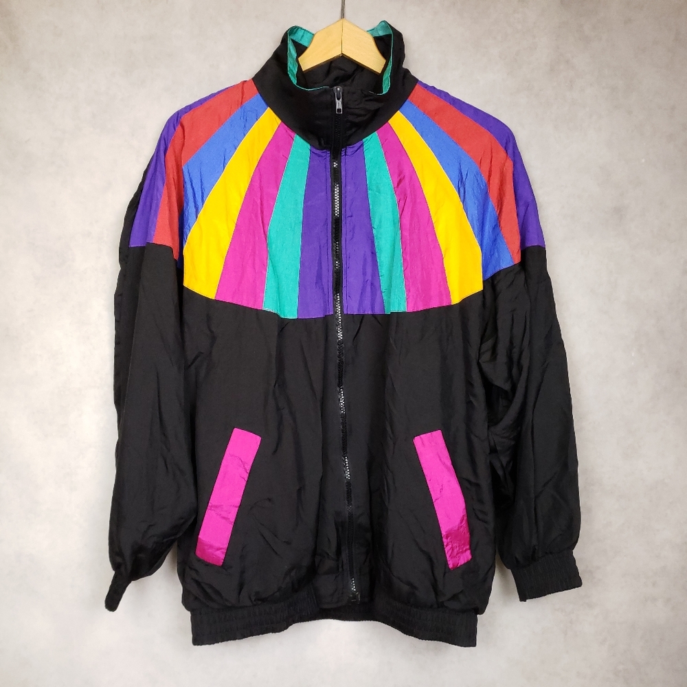 Vintage colorblock zip up windbreaker men women L - Picture 5 of 7